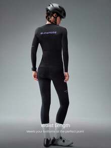 GLOWMODE Ride On Quick-Dry Long-Sleeve Waist Length Front Zipper Multi-Pockets Contrasting Logo Non-Slip Strips Cycling Biking Jersey Gym Training Workout - Black - View 2