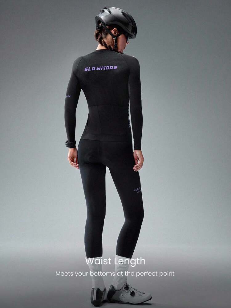 Ride On Quick-Dry Long-Sleeve Waist Length Front Zipper Multi-Pockets Contrasting Logo Non-Slip Strips Cycling Biking Jersey Gym Training Workout