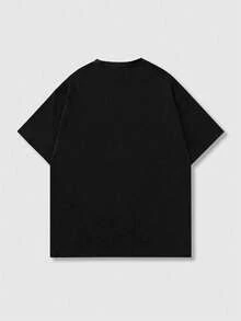 ROMWE MEN Grunge Punk Men's Printed Short Sleeve T-Shirt, Suitable For Spring/Summer Everyday Wear, 2000s Style - Black - View 2