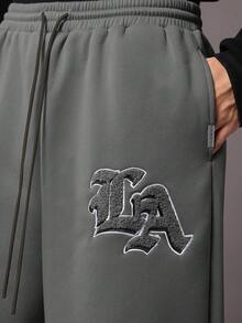 SUMWON Drop Crotch Joggers With Logo Patch And Drawstring Plain - Dark Grey - View 7