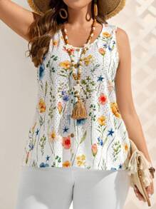 EMERY ROSE Áo tank top nữ cỡ lớn phong cách tối giản, thường ngày, thích hợp cho mùa hè, kỳ nghỉ nhiệt đới, đi biển, họa tiết hoa ren, hoa mùa xuân. - Nhiều màu - Xem 7