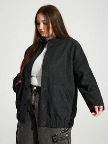 Enliva Plus Size Loose Jacket With Pocket Details And Dropped Shoulders Winter Fall Autumn/Autumn /Winter