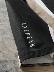 AXEPEAK Maglietta casual da uomo stile sportivo quotidiano, con cuciture e stampe, a maniche corte e collo tondo