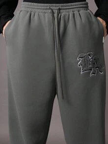 SUMWON Drop Crotch Joggers With Logo Patch And Drawstring Plain - Dark Grey - View 6