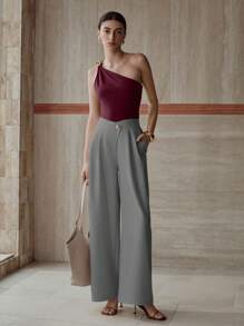 MOTF PREMIUM FOLD PLEATED SLANT POCKET PANTS - Grey - View 7