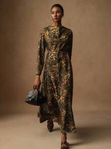 Lyxana Women's Elegant Leopard Print Midi Dress Fall Cloth For Women - Multicolor - View 4