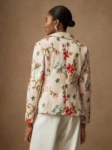 Lyxana 1 Áo khoác Blazer nữ thêu lưới thanh lịch cài một nút - Màu be - Xem 2