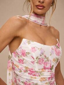SHEIN BAE Women's Floral Print Ruched Asymmetric Hem Camisole - Multicolor - View 3