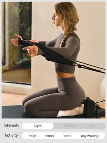 GLOWMODE FeatherFit™ 柔软弹力罗纹接缝分体设计长袖 T 恤低冲击瑜伽普拉提工作室日常休闲装可拆卸罩杯 - 棕色 - 查看 9