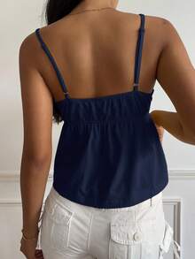 CovetEZ 女士黄色休闲蕾丝吊带背心 - 藏蓝色 - 查看 2