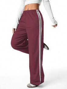 Sparklyn Teen Girls' Casual Striped Knit Drawstring Waist Loose Sweatpants - Burgundy - View 7