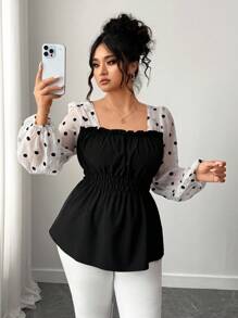 Elenzga Plus Size Women's Casual Bubble Sleeve Shirt, Minimalist Design, Flattering, Suitable For Spring & Autumn Fall Cloth For Women