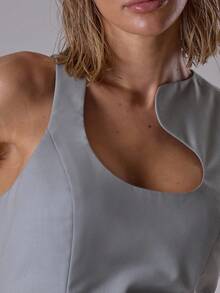 MUSERA 独特不对称领口修身收腰拉链迷你连衣裙，优雅夜间外出秋季性感可爱酷女孩街头风，适合黎明、秋季、春季、夏季和假期穿着。 - 灰色 - 查看 2