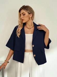 Auralis Chaqueta de traje de verano informal y holgada, cómoda y versátil para uso diario, en color albaricoque de manga corta para mujer de talla grande. Blazer de mujer, casual de negocios, ropa de oficina para mujer, abrigos de verano, atuendos de maestra para mujer en otoño/invierno