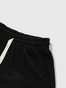 ROMWE MEN Casual Pantalones cortos deportivos con estampado de caballo vintage y desgastado, aptos para uso diario en primavera/verano - Negro - Ver 4