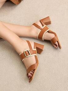 Rosivie Sandale damă cu toc gros, stil francez, pentru navetiști