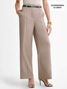 Solid Wide Leg Jeans Without Belt - Khaki - View 5