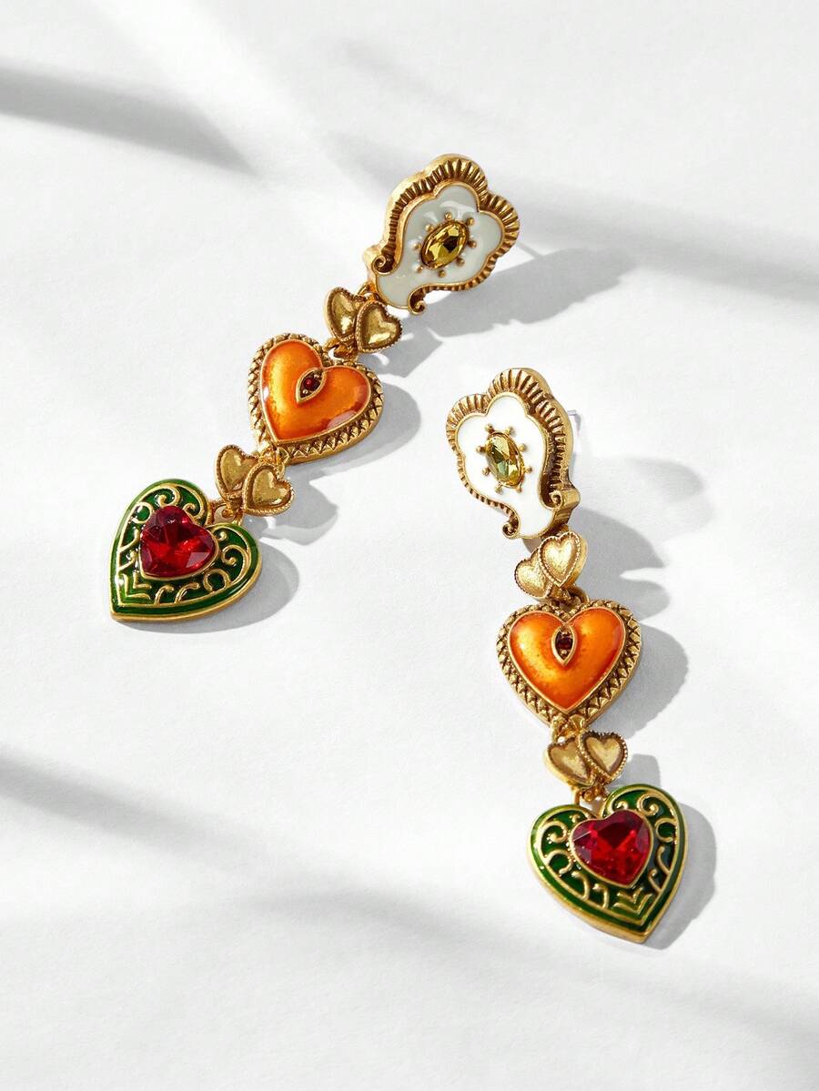 Maija Elegant Vintage Palace Style Heart Rhinestone Earrings For Women