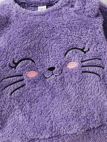 SHEIN 2 件套年轻女孩秋季双面羊毛运动衫和裤子套装，适合日常休闲穿着