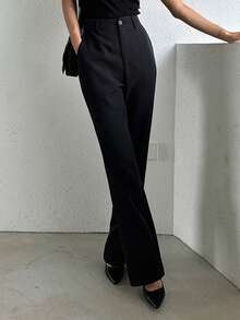 Dazy Tall Women's Tall/Long Flare Leg Casual Elegant Pants - Black - View 3