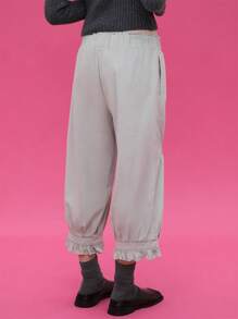 COUREZ Quần ống rộng cạp thấp lửng với gấu quần xếp ly và túi trước / Phong cách Y2K mùa xuân đi chơi - Màu xanh Bạc hà - Xem 3