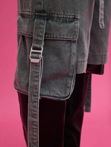 COUREZ Low Rise Utility Cargo Jorts /Y2K Going Out Spring Cargo Jeans - Baby Blue - View 6