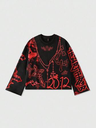 Goth Men's Loose Cropped Long Sleeve Hoodie