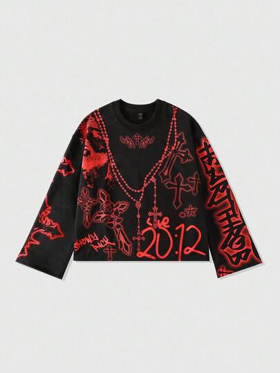 Goth Sudadera con capucha de manga larga y corta holgada para hombre