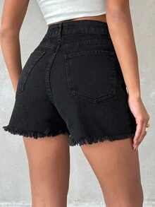 EURMUSE 100%Cotton SHORT WITH SKIRT BUTTON RAW EDGE - Black - View 2