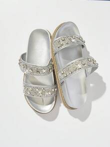 SHUZIA Women Fashion Platform Sandals With Rhinestone Decoration For Summer - Silver - View 6