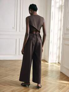 Maija Bộ đồ không tay và quần dài tối giản hàng ngày màu trơn dành cho nữ - màu nâu - Xem 3