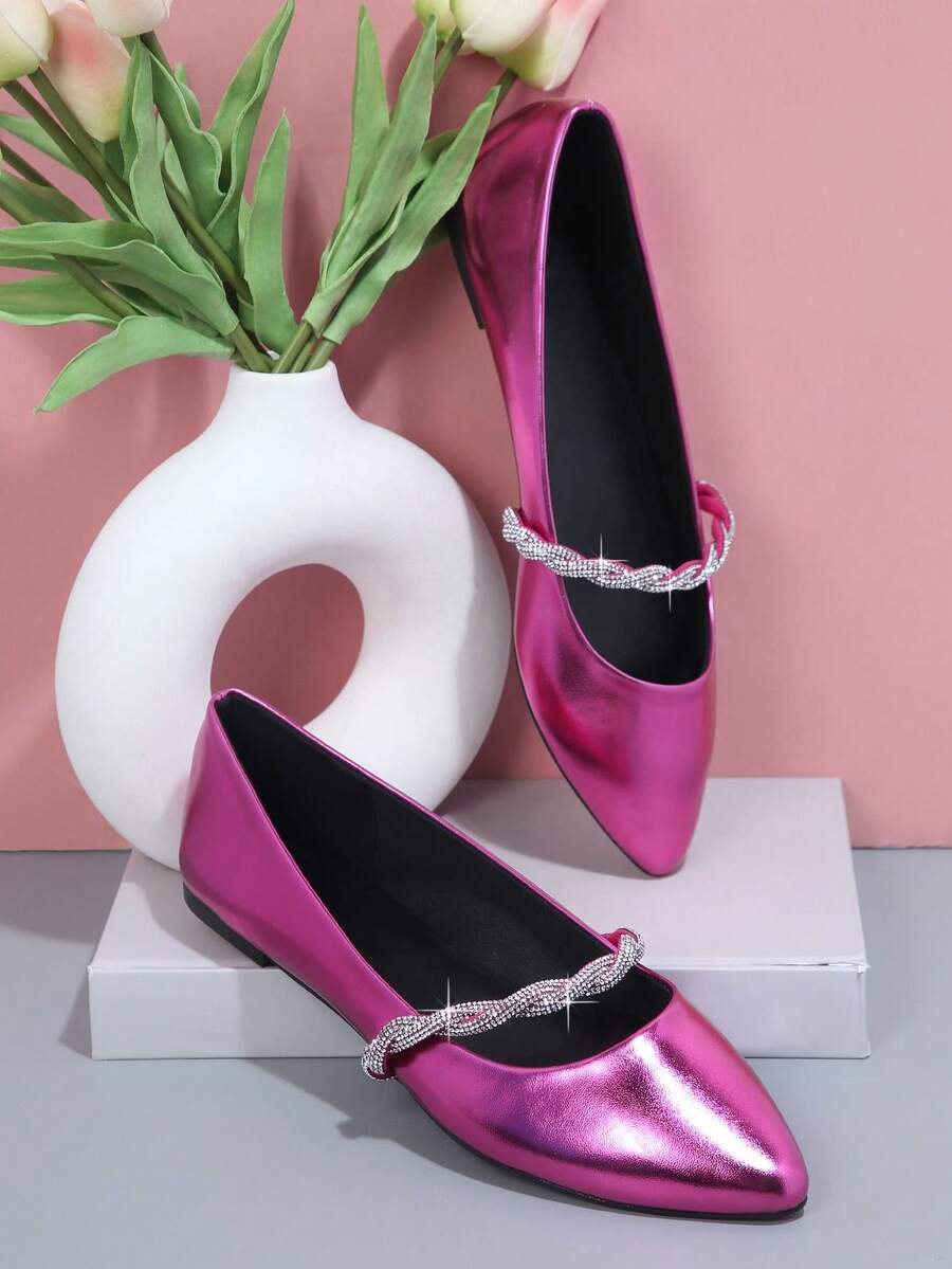 SHUZIA Bailarinas de color metálico falso sin cordones - Rojo violeta - Ver 1
