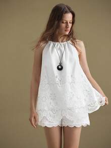 Ontre 女士极简通勤无袖上衣，激光切割刺绣，四季皆宜，优雅知性，适合婚礼宾客穿着，兼具法式慵懒高端气质，散发着老钱家族式的智慧与优雅，适合邮轮度假穿着，四季皆宜，现代休闲度假风，百搭女士乡村音乐会西部风格。 - 黑色 - 查看 4