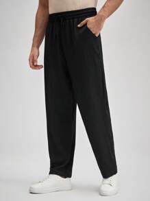 Officeau بنطلون كاجوال رجالي سادة بخصر مطاطي، عملة قديمة