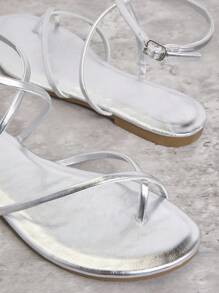 SHUZIA Dép đế bằng cơ bản thông thường dành cho nữ có vòng ngón chân để mang hàng ngày - Bạc - Xem 5