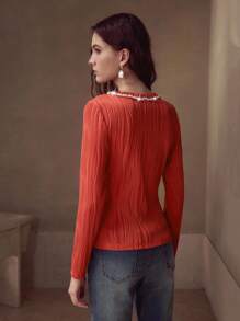 MOTF PREMIUM FAUX PEARL TRIM SLIM FIT T-SHIRT - Orange - View 3