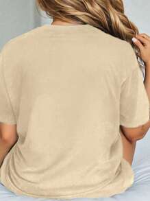 EMERY ROSE Plus Size Women's Bow Ghost Pumpkin Graphic Tee, Apricot T-Shirt FALL VIBES Cute Fashion Casual T-Shirt Round Neck Short Sleeved Top Halloween - Apricot - View 2