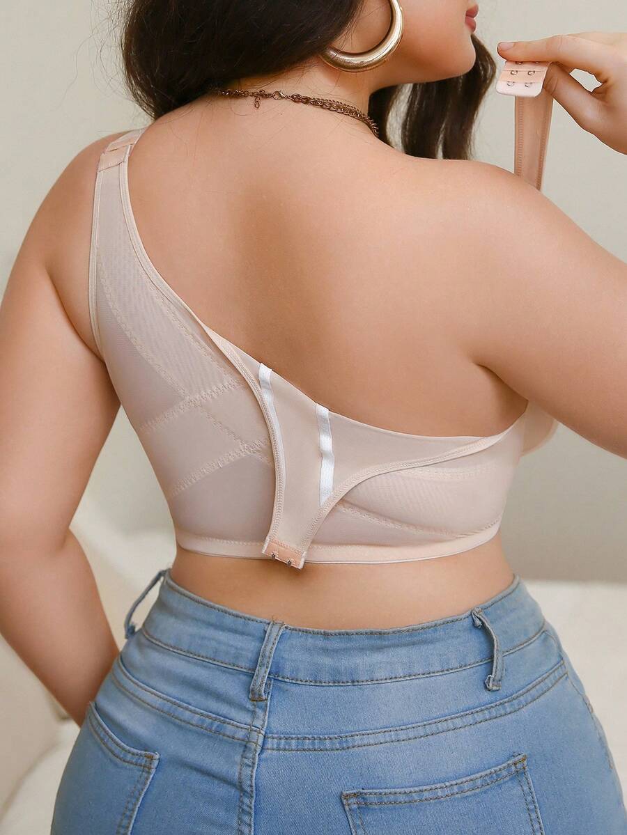 SHEIN 1 件加大码前扣式文胸，简约纯色 - 杏色 - 查看 1