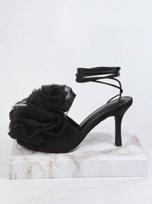 Xăng đan Cao gót Nữ Đề can Ren lên màu trơn Dải mỏng Hấp dẫn - màu đen - Xem 2