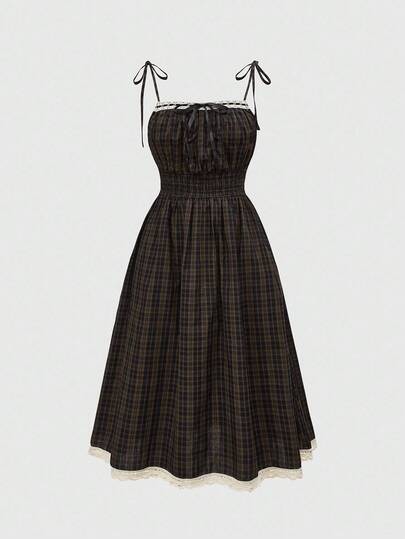 ROMWE Avant Cute Casual Collegiate Style Contrast Lace Trim Slip Dress For Women