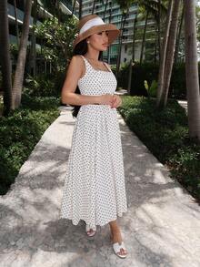 Durrani Popal 女式复古法式波点海滩度假细肩带长裙