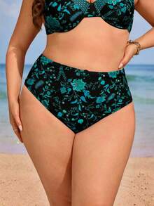 Swim Lushoire 大码女式花卉印花高腰简约时尚比基尼泳装