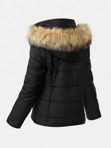 Girlism Áo khoác trùm đầu bông xù Colorblock thường ngày cho bé gái tuổi teen, mùa đông - màu đen - Xem 5
