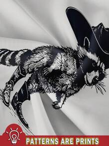 Attitoon 女士休闲性感工字背心修身黑白撞色吊带背心，适合夏季，浣熊印花，女牛仔风 - 白色 - 查看 3