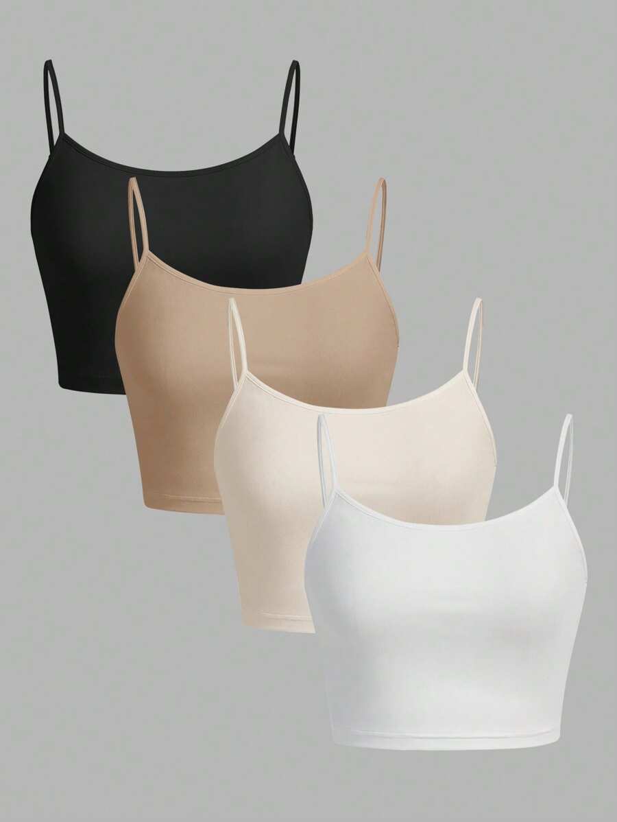 SHEIN EZwear 4 件套修身女士吊带背心,休闲,适合夏季背心 - 彩色 - 查看 1