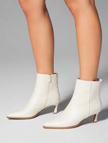 SHUZIA #RunwayReady Women's 2.25" Slanted Kitten Heel & Pointed Toe Pu Sleek Ankle Booties– Designer-Inspired Elegance That Elevates Any Outfit With A Sophisticated, Chic Touch. - White - View 3