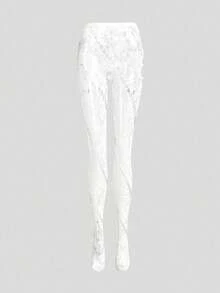 MOTF PREMIUM DISTRESSED WHITE HERRINGBONE VINE LACE FISHNET SOCKS - White - View 2