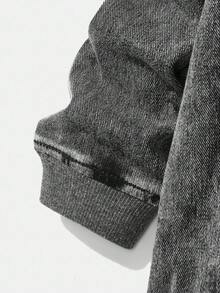 SHEIN 2 件套小男孩黑色针织牛仔连帽衫和宽松长裤套装 - 黑色 - 查看 5