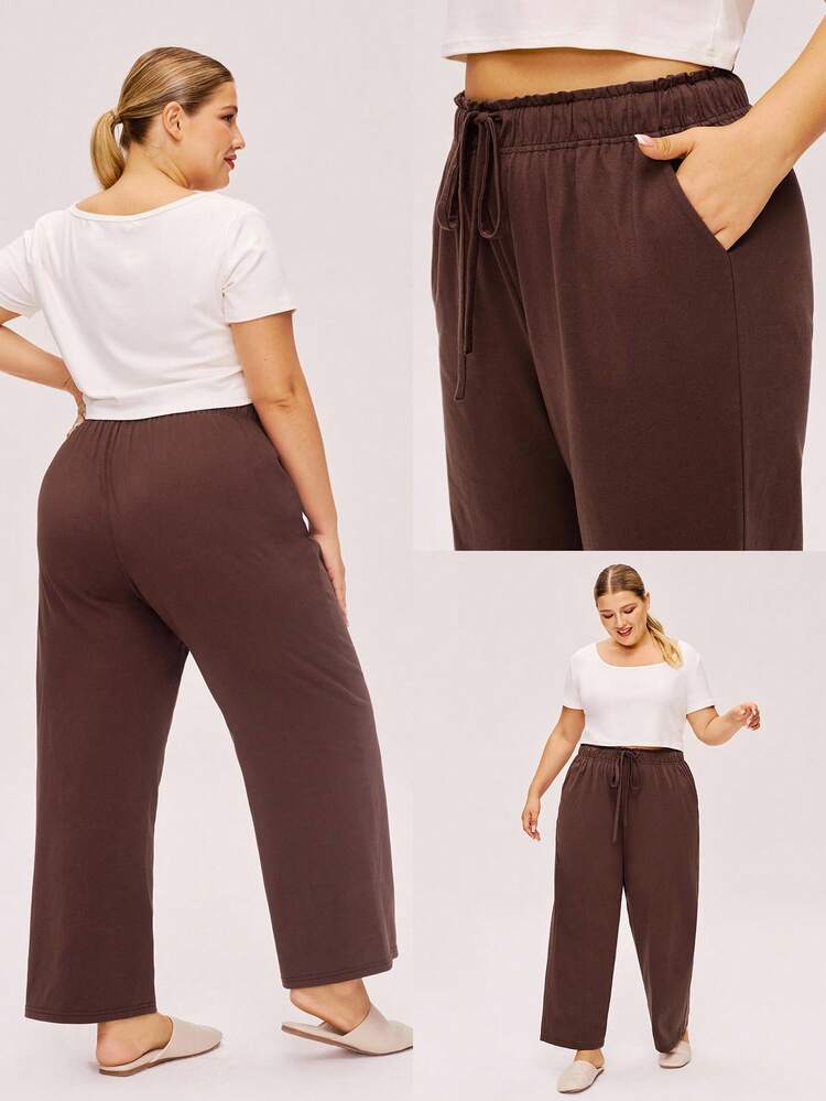 Damen Große Größen braune weiche 100% reine Baumwolle Schlafanzug Hose Loungewear als Oberbekleidung luftige Pyjama Hose Culotte Baumwoll Pyjama