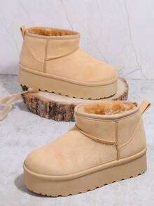 SHUZIA Women's Versatile Faux Suede Slip On Lug Sole Ankle Booties For Warm - Apricot - View 2